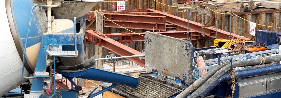 Concrete delivery truck supplying fresh mix