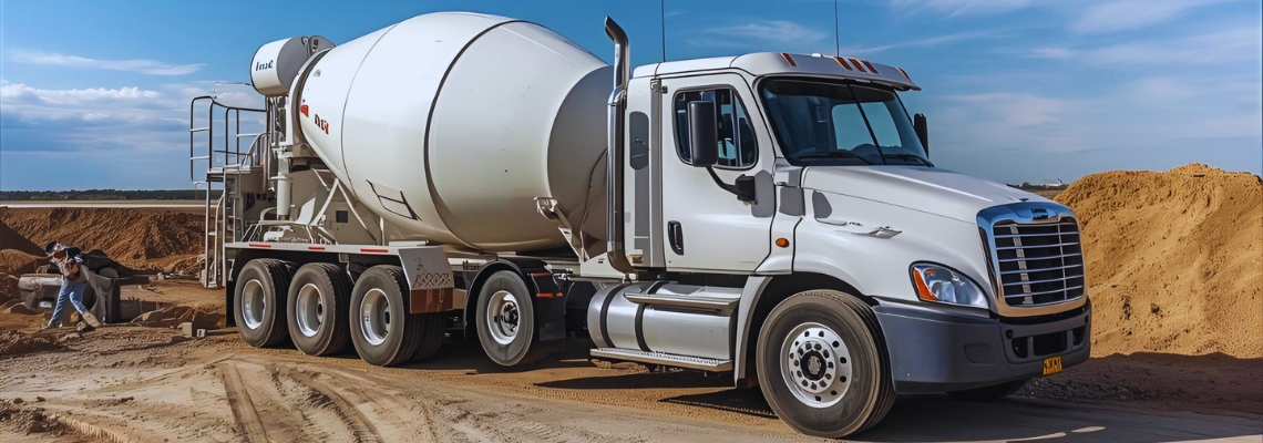 Ready mix concrete delivery truck at a construction site in Luton delivering high quality concrete mix