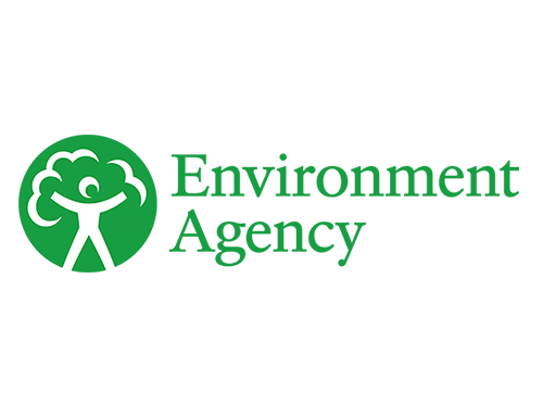 Environment Agency logo with a green circle, white tree-person silhouette, and green text on a black background. We at Save Time Concrete, a concrete supplier, provided concrete delivery to the Environment Agency.