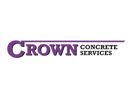 Crown Concrete Services logo with purple text and a line on a black background. We at Save Time Concrete, a concrete supplier, provided concrete delivery to Crown Concrete Services.